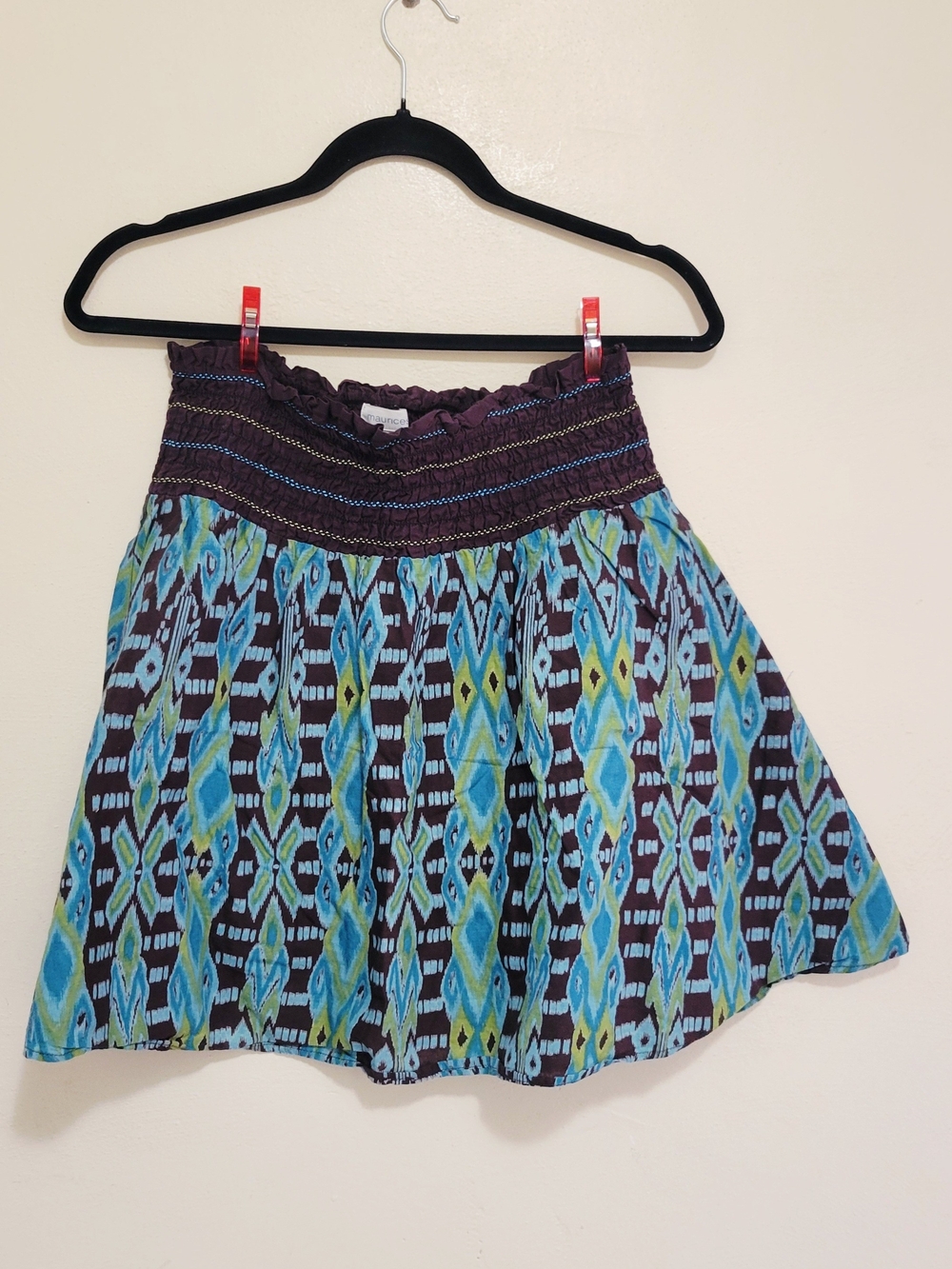 Maurices Blue Aqua Patterned Smocked Waist Skirt